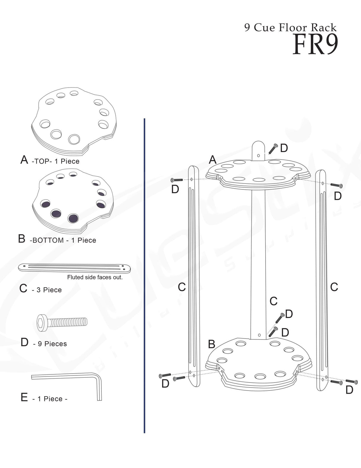 9 Cue FR9 Deluxe Oak Floor Rack FR9 - Billiard_And_Pool_Center