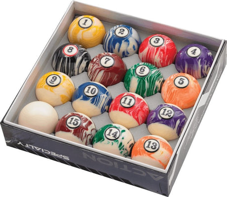 Action BBWM White Marble Ball Set - Billiard and Pool Center