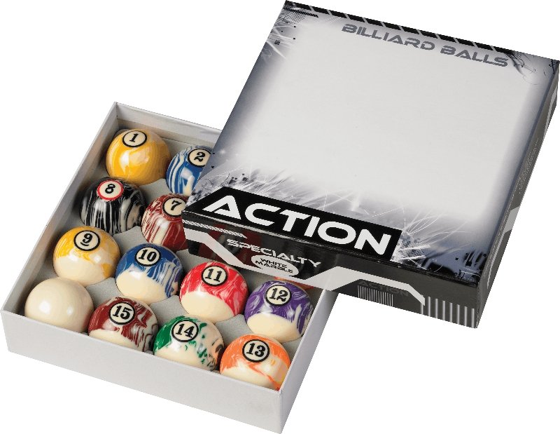 Action BBWM White Marble Ball Set - Billiard and Pool Center