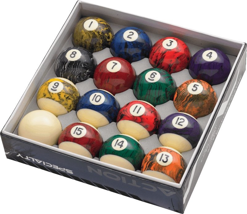 Action Black Marble Ball Set - Billiard and Pool Center