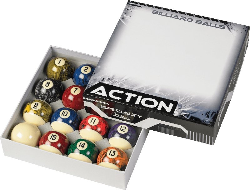 Action Black Marble Ball Set - Billiard and Pool Center